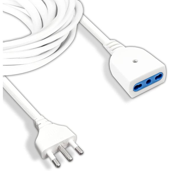 CAVO PROLUNGA ELETTRICA DA 5 METRI CON SPINA DA 16A PRESA BIPASSO 10A 16A BIANCO