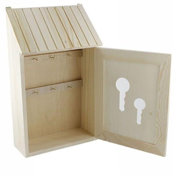 Cassetta porta chiavi 144305 in legno bianco 20 x 5 x 30 cm con 3 gancetti