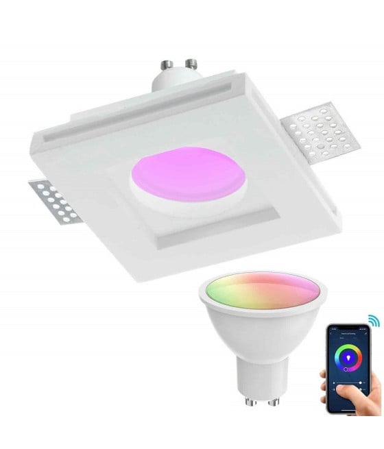 FARETTO SLIM GESSO SMART LED GU10 WIFI QUADRATO RGB CCT ALEXA GOOGLE