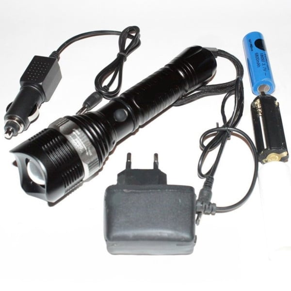 TORCIA LED ALLUMINIO 15000 W RICARICABILE 3.7V CON SEGNALATORI DI EMERGENZA