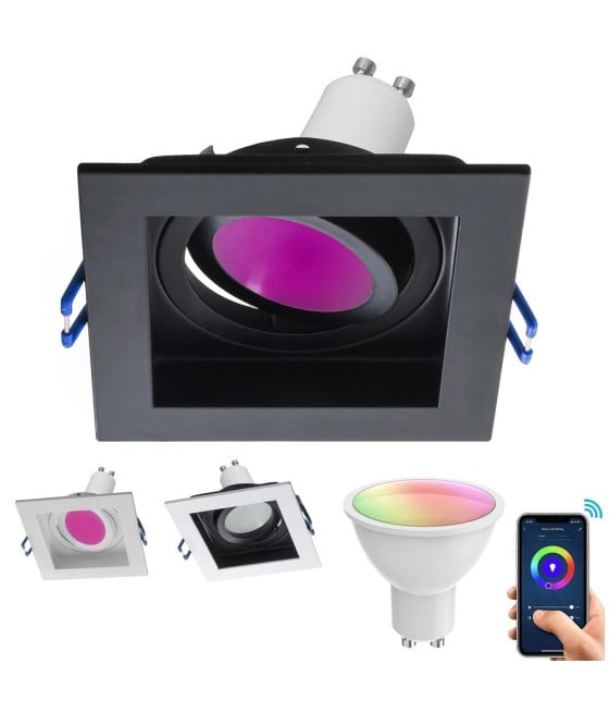 FARETTO LED QUADRATO SMART ALEXA GOOGLE LAMPADA GU10 5W WIFI RGB CCT