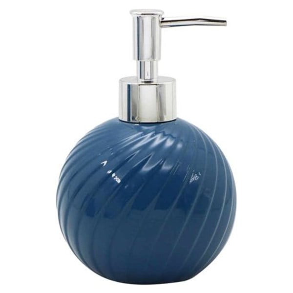 DISPENSER PORTASAPONE LIQUIDO SFERICO CERAMICA RIGATA BLU ARREDO BAGNO