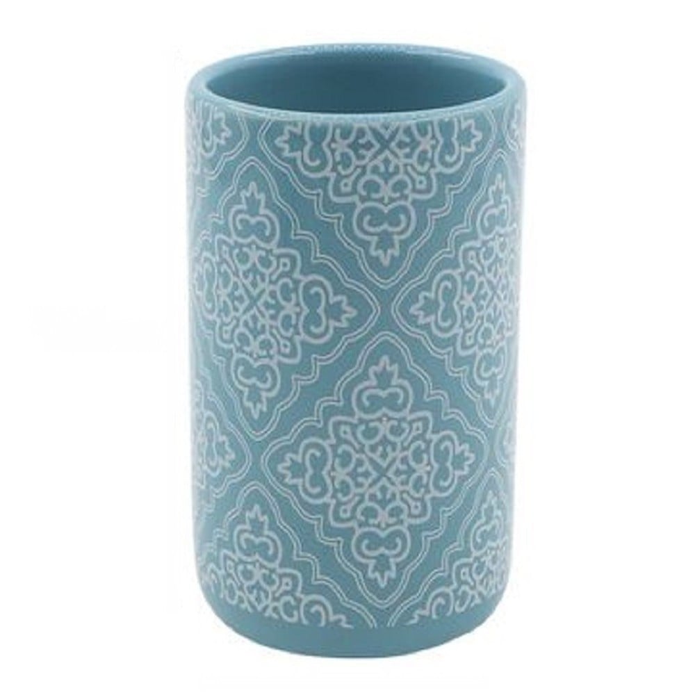 BICCHIERE PORTASPAZZOLINO AZZURRO CON MAIOLICHE BAGNO 6.8X10.8CM 87022