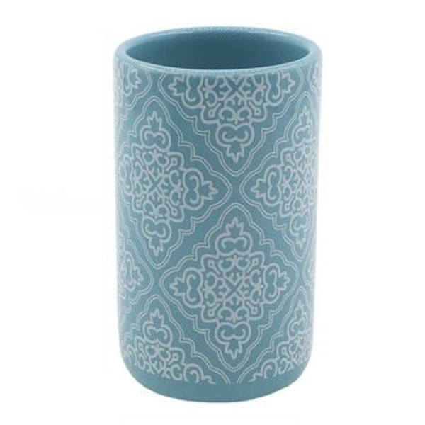 BICCHIERE PORTASPAZZOLINO AZZURRO CON MAIOLICHE BAGNO 6.8X10.8CM 87022