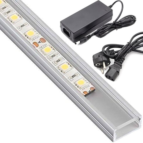 PROFILO BARRA ALLUMINIO IMPERMEABILE 1 METRO A 72 LED 18W + ALIMENTATORE DA 5 AH