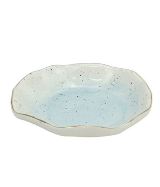PIATTINO PORTA SAPONE SAPONETTA BAGNO BIANCO AZZURRO EFFETTO PIETRA