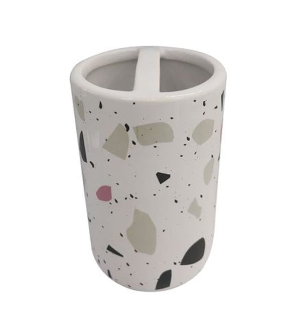 BICCHIERE PORTASPAZZOLINO 2 FORI GRANIGLIA BIANCO MULTICOLORE BAGNO