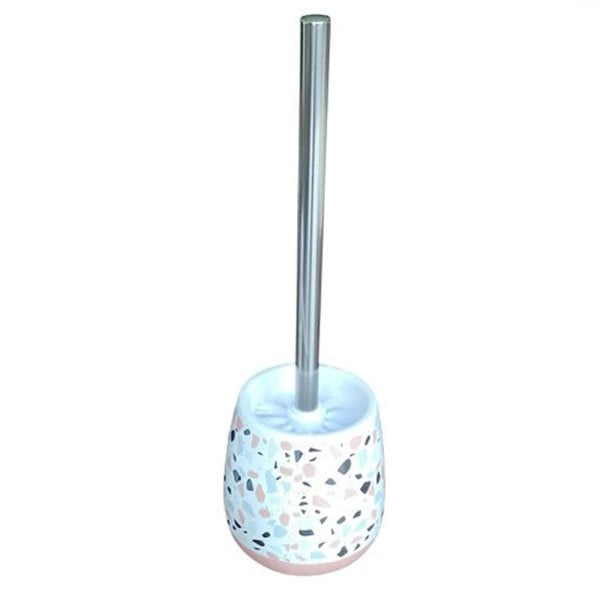 PORTASCOPINO BAGNO GRANIGLIA BIANCO MULTICOLORE BASE ROSA CON SCOPINO