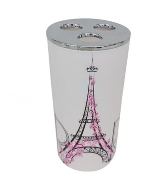 BICCHIERE PORTASPAZZOLINO A 3 FORI SCRITTA PARIS ACCESSORI BAGNO 87041