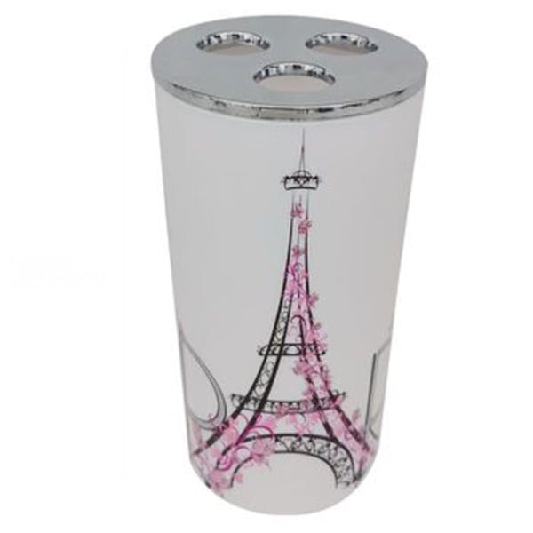 BICCHIERE PORTASPAZZOLINO A 3 FORI SCRITTA PARIS ACCESSORI BAGNO 87041