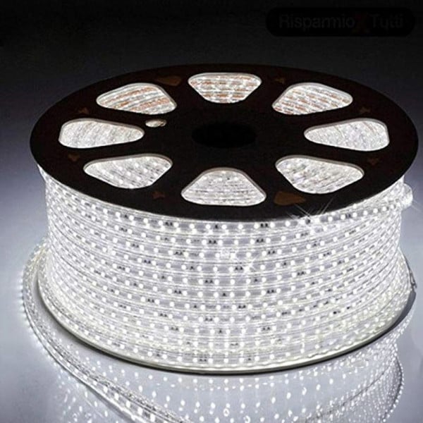 STRISCIA LED 5050 FLESSIBILE BOBINA 100MT LUCE BIANCO FREDDO ESTERNO