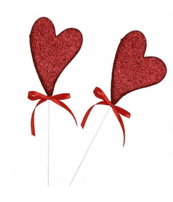 4 PZ CUORI IN POLISTIROLO CON STAND GLITTERATO 7CM SAN VALENTINO 68270