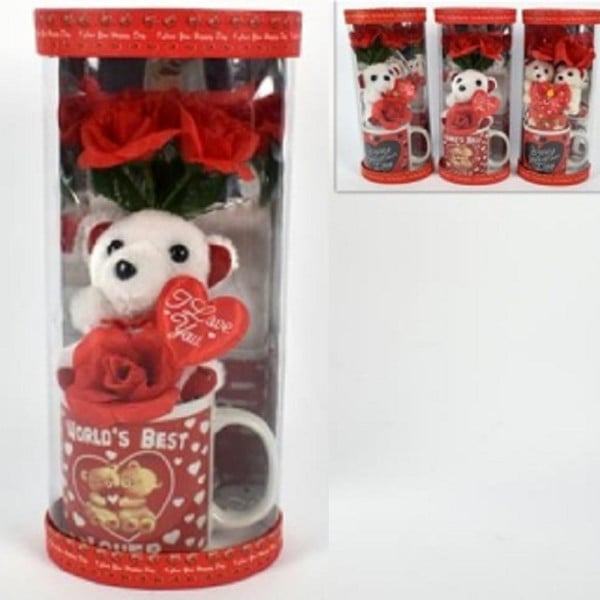 TAZZONE TAZZA CON ORSETTO FIORE IN BOX REGALO SAN VALENTINO 3 MODELLI