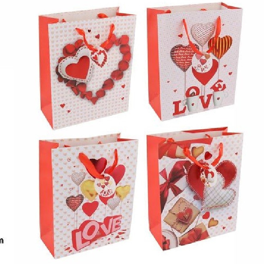 6BUSTE REGALO CUORI LOVE SAN VALENTINO 30X40X12CM 69880 VARIE FANTASIE