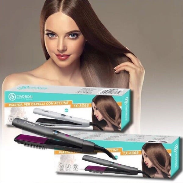 PIASTRA ELETTRICA PER CAPELLI LISCI MOSSI CON PETTINE 60 W PTC TX-8368