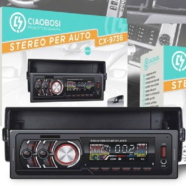 STEREO AUTO AUTORADIO LETTORE MP3 BLUETOOTH AUX USB TELECOMANDO CX-9736