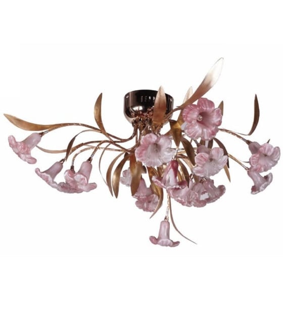 LAMPADARIO LAMPADA A SOFFITTO CON FIORI ROSA ACCIAIO ORO VETRO LUCE LED PENDENTE