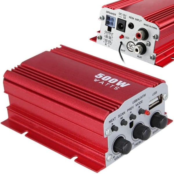 MINI AMPLIFICATORE STEREO A 2 CANALI PER AUTO MOTO DA 500W USB MP3 KINTER MA-150