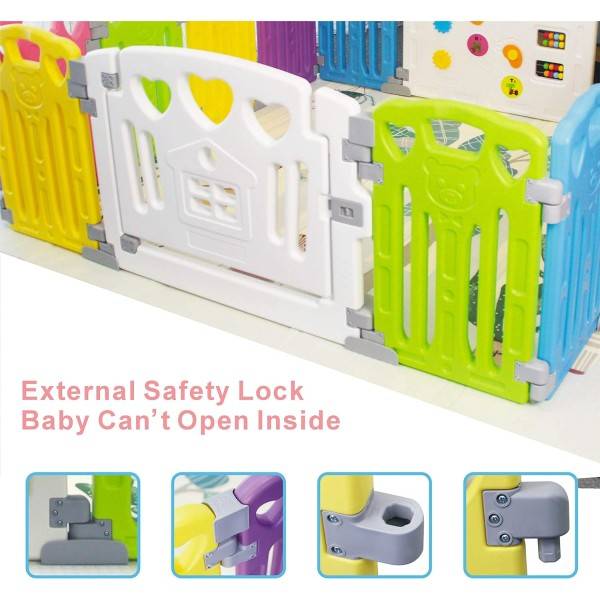Baby Park Barreira para bebês com painel de porta de proteção infantil de  plástico MaSafety rastejante GamSpace Sala de jogos Happy Life  (220x220x62cm)