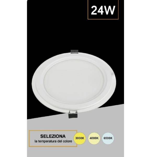 PANNELLO LED SLIM TONDO INCASO CORNICE VETRO 24W CCT 4000K 3000K 6500K