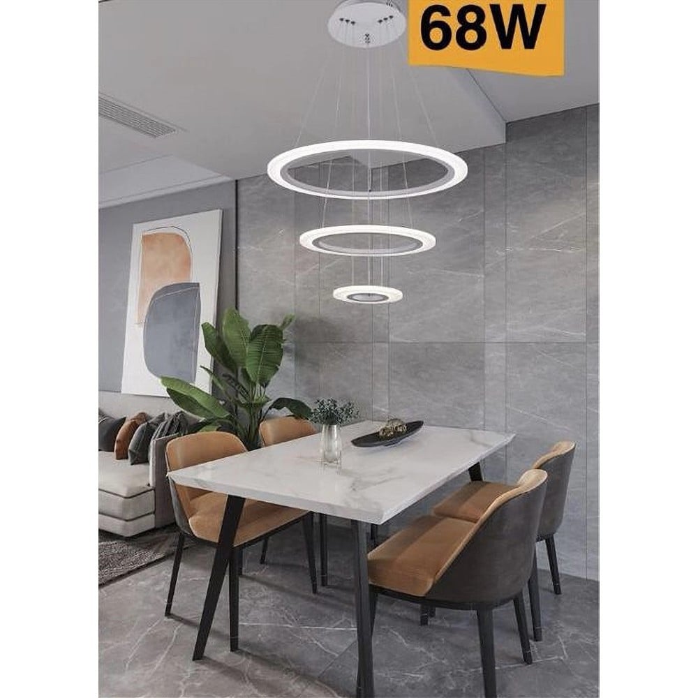 LAMPADARIO LED SOSPENSIONE 68W 3 CERCHI REGOLABILE DIMMERABILE A66-B3C