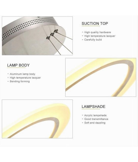 LAMPADARIO LED SOSPENSIONE 68W 3 CERCHI REGOLABILE DIMMERABILE A66-B3C
