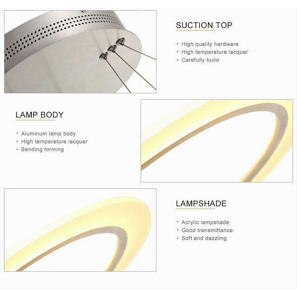 LAMPADARIO LED SOSPENSIONE 68W 3 CERCHI REGOLABILE DIMMERABILE A66-B3C