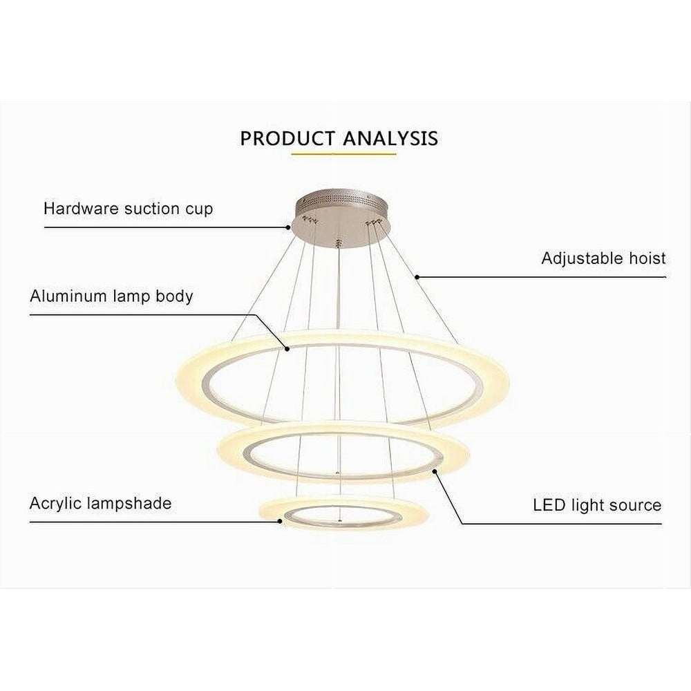 LAMPADARIO LED SOSPENSIONE 68W 3 CERCHI REGOLABILE DIMMERABILE A66-B3C