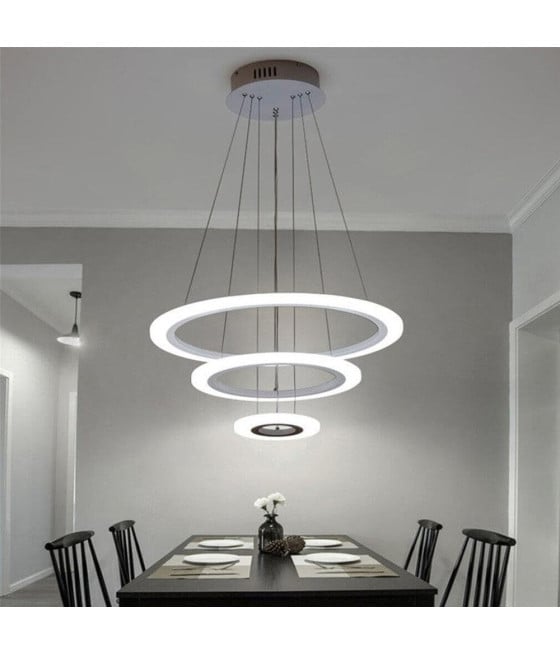LAMPADARIO LED SOSPENSIONE 68W 3 CERCHI REGOLABILE DIMMERABILE A66-B3C
