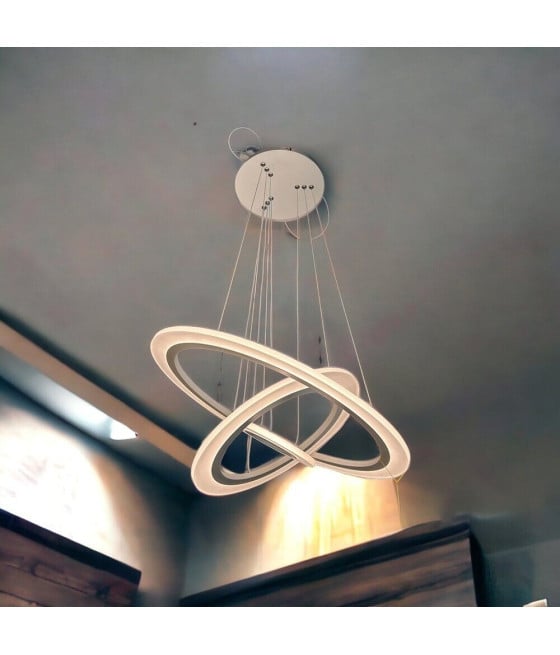 LAMPADARIO LED SOSPENSIONE 68W 3 CERCHI REGOLABILE DIMMERABILE A66-B3C