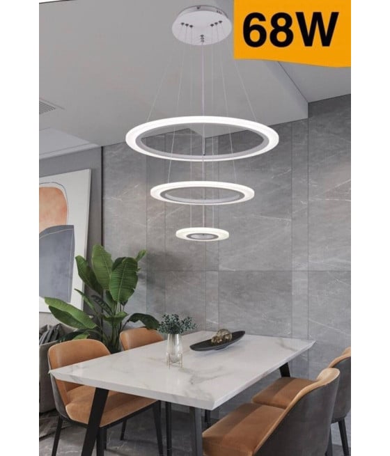 LAMPADARIO LED SOSPENSIONE 68W 3 CERCHI REGOLABILE DIMMERABILE A66-B3C