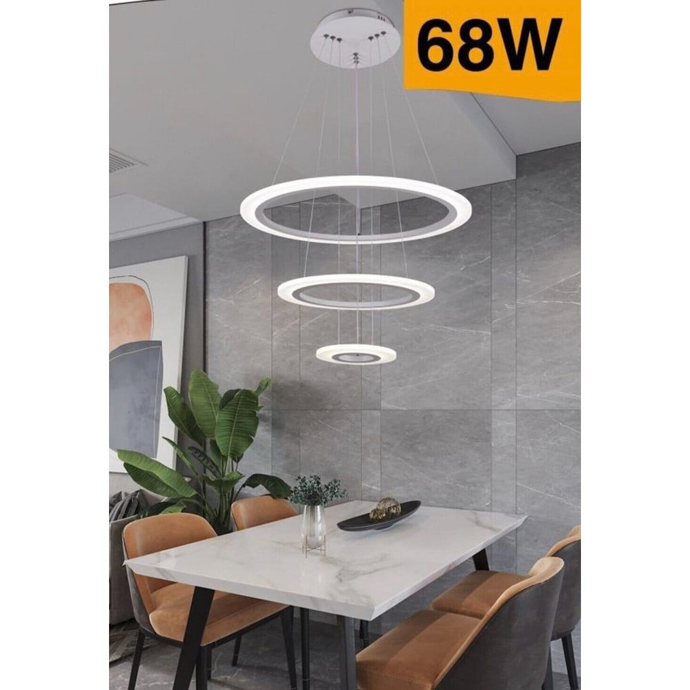 LAMPADARIO LED SOSPENSIONE 68W 3 CERCHI REGOLABILE DIMMERABILE A66-B3C