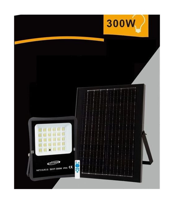 FARETTO FARO LED SOLARE 300W IP65 LUCE BIANCA FREDDA 6500K S01F-300W