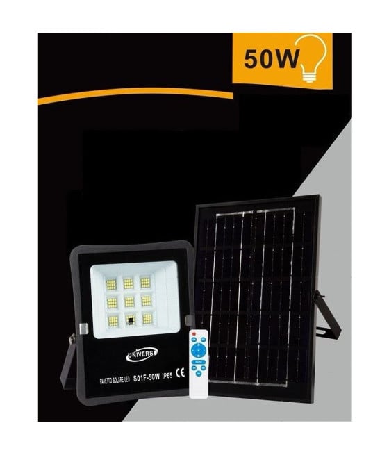 FARETTO FARO LED SOLARE 50 W IP65 LUCE BIANCA FREDDA 6500K S01F-50W