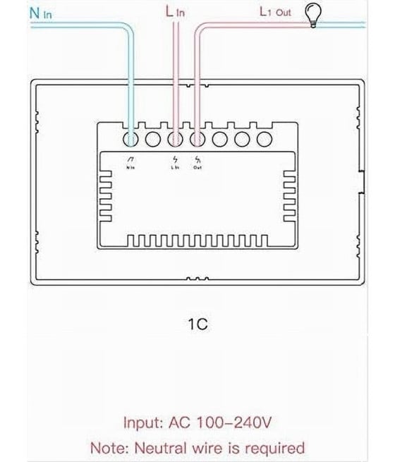 INTERRUTTORE LUCE PARETE SMART HOME TOUCH WIRELESS A 1 CANALE T0US1C