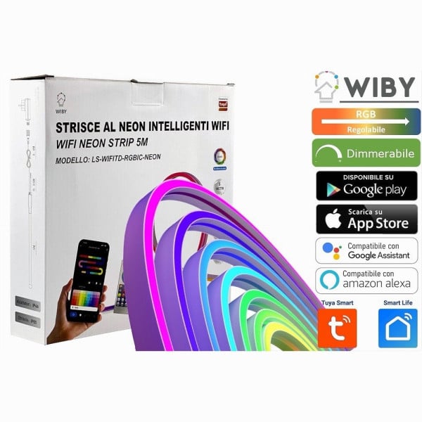 STRISCIA LED NEON FLEX RGB INTELLIGENTE 5MT WIFI LS-WIFITD-RGBIC-NEON