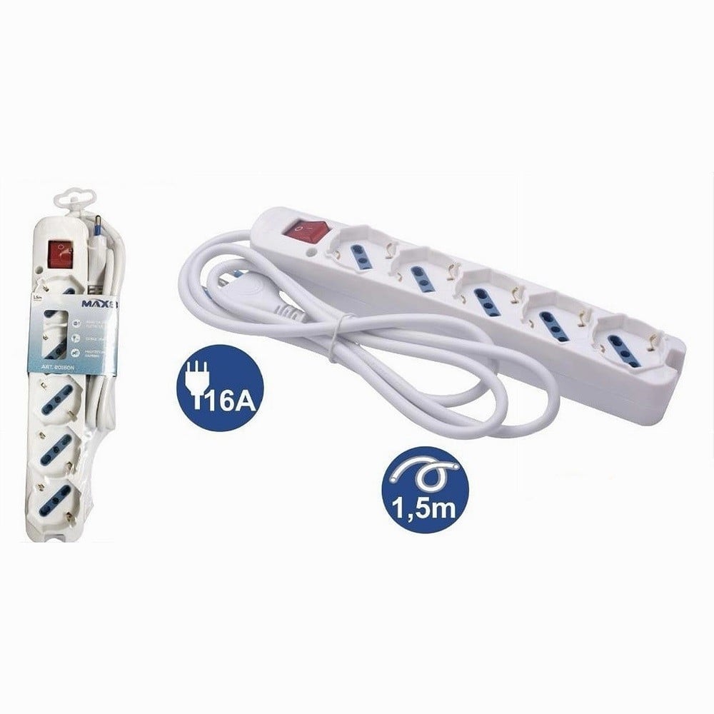 MULTIPRESA 5 USCITE UNIVERSALI SPINA 16A CAVO 1.5 MT BIANCO 80180N