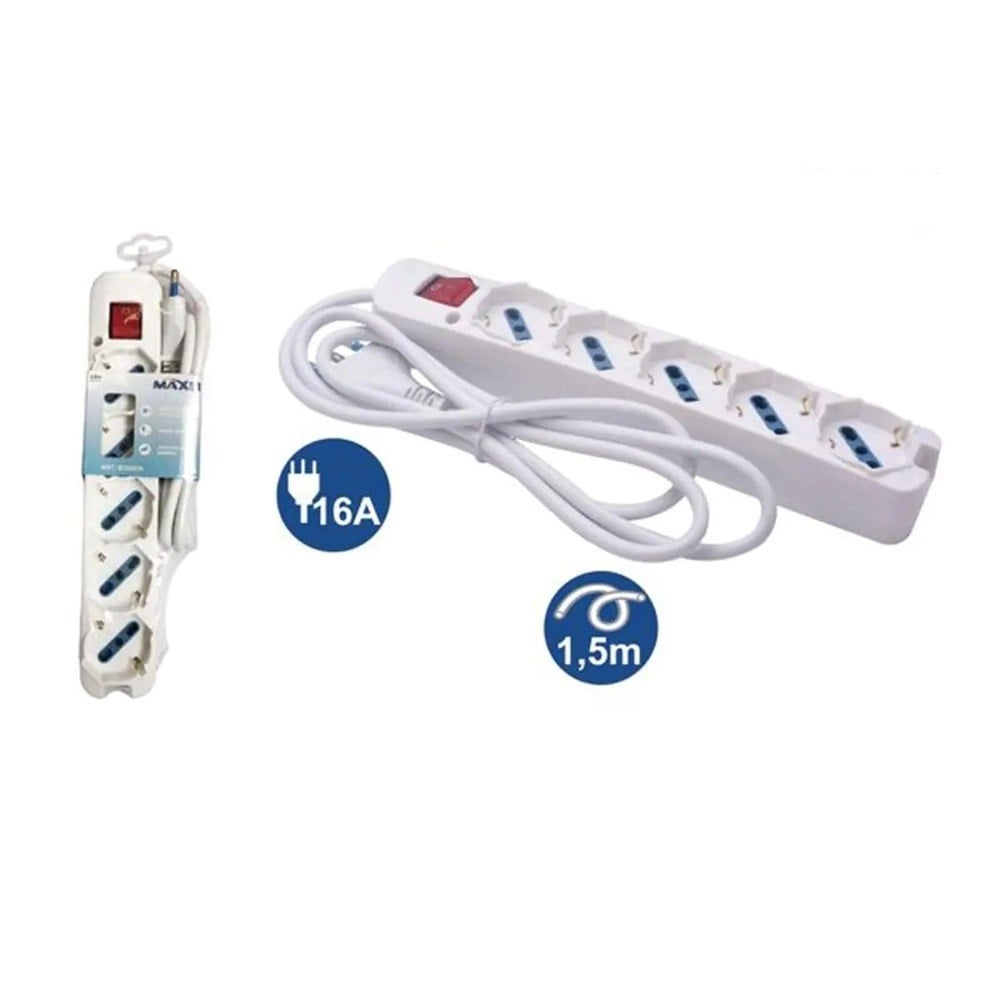 MULTIPRESA 5 USCITE UNIVERSALI SPINA 16A CAVO 1.5 MT BIANCO 80180N