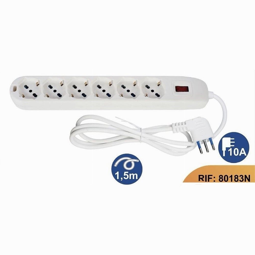 MULTIPRESA 6 USCITE UNIVERSALI SPINA 10A CAVO DA 1.5 MT BIANCO 80183N