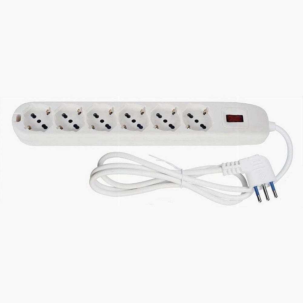 MULTIPRESA 6 USCITE UNIVERSALI SPINA 10A CAVO DA 1.5 MT BIANCO 80183N