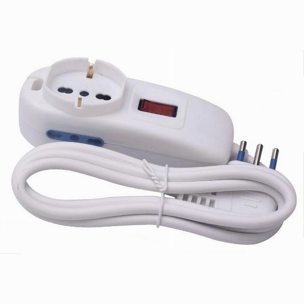 MULTIPRESA 1 USCITE UNIVERSALI+2 BIPASSO 10/16A SPINA 10A CAVO 1.5MT