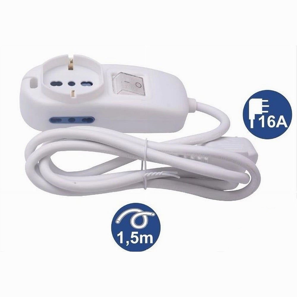 MULTIPRESA 1 USCITE UNIVERSALI + 2 BIPASSO 10/16A SPINA 16A CAVO 1.5MT