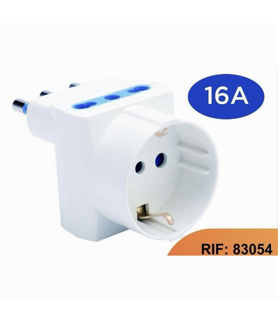 SPINA ANGOLARE 16A 2 BIPASSO 10A/16A 1 PRESA SCHUKO 16A LATERALE 83054