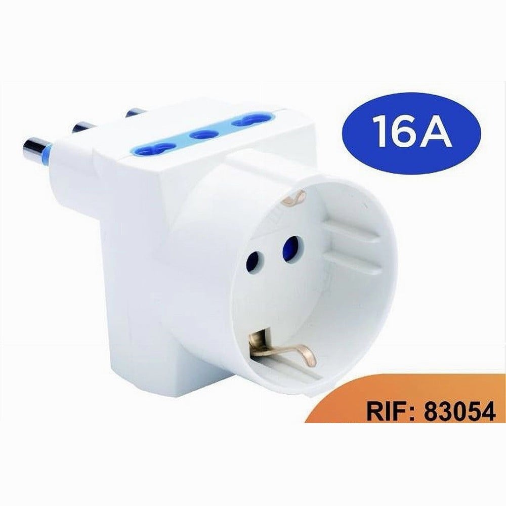 SPINA ANGOLARE 16A 2 BIPASSO 10A/16A 1 PRESA SCHUKO 16A LATERALE 83054