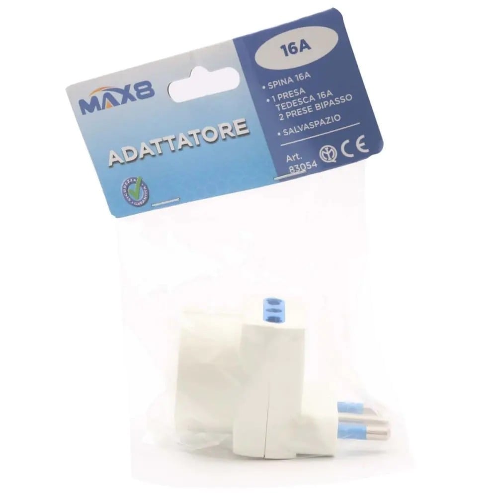 SPINA ANGOLARE 16A 2 BIPASSO 10A/16A 1 PRESA SCHUKO 16A LATERALE 83054