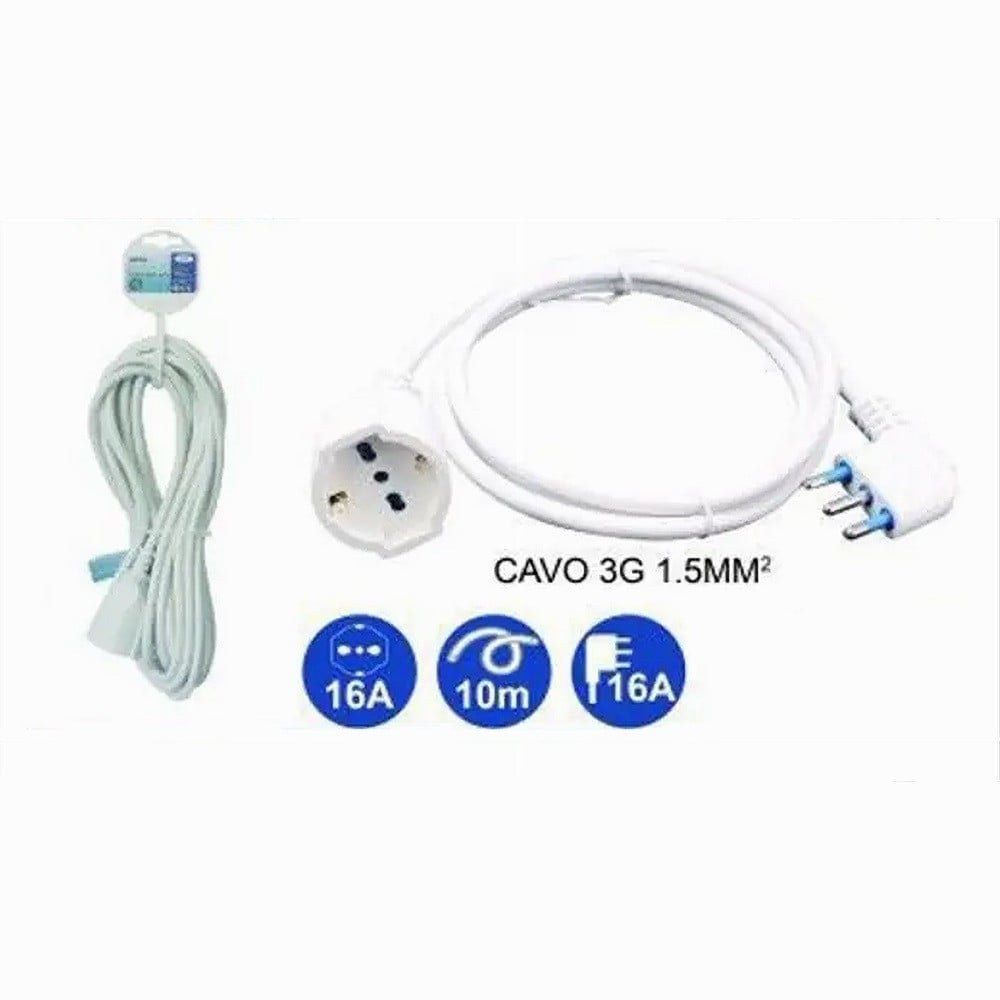 PROLUNGA CAVO 90° 10 MT SPINA 16A PRESA SCHUKO UNIVERSALE BIANCA 83290