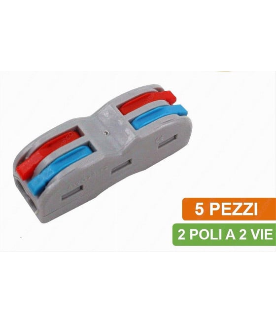 5 PEZZI MORSETTI CONNETTORI RAPIDI UNIVERSALI 2 POLI A 2 VIE MO-2A2