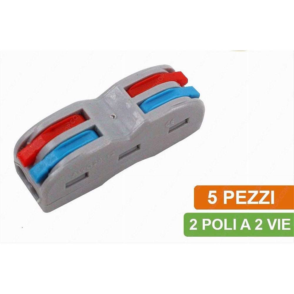 5 PEZZI MORSETTI CONNETTORI RAPIDI UNIVERSALI 2 POLI A 2 VIE MO-2A2