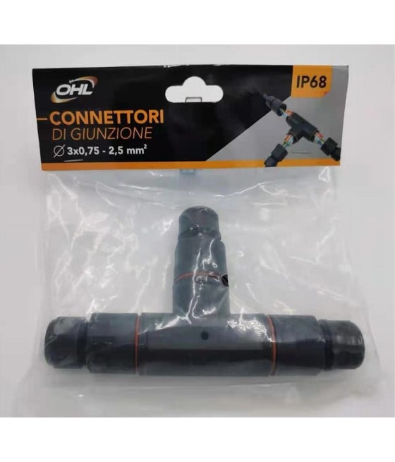 CONNETTORE DI GIUNZIONE FORMA T IP68 COLLEGAMENTO 3 POSTI CAVO CN-T