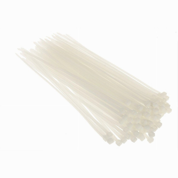 SET 100 PZ FASCETTE SERRACAVO AUTOBLOCCANTI IN NYLON BIANCO 4.8X200 MM